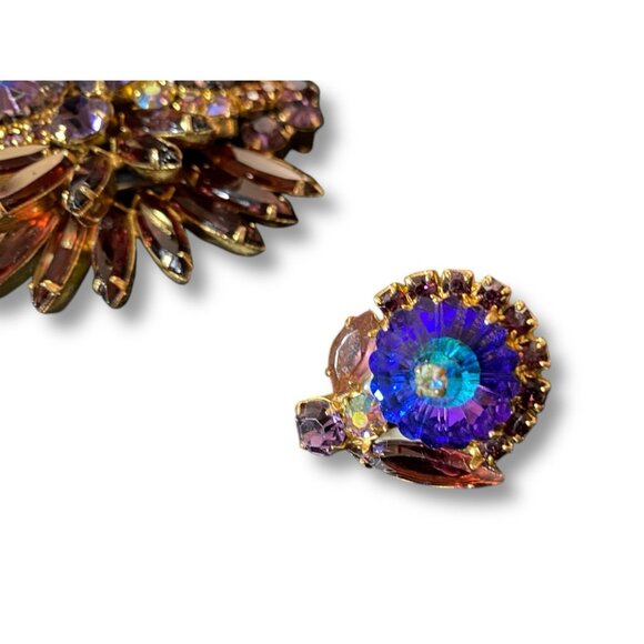 Juliana D&E Purple Owl Margarita Rivoli Rhinestone Brooch Pin Earring Set Posts - Picture 2 of 9